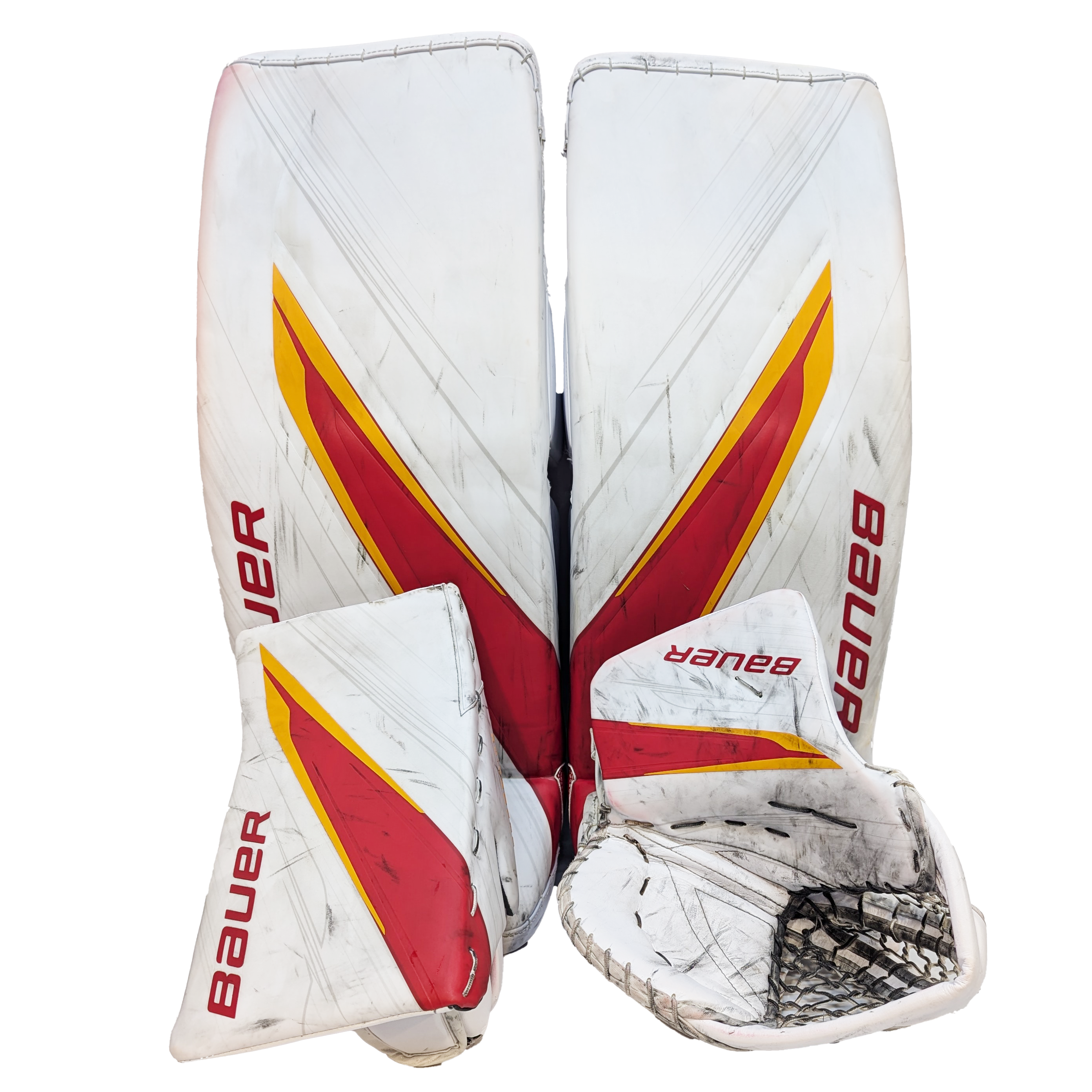 Bauer Vapor HyperLite - Ensemble complet de gardien de but Pro Stock d'occasion (blanc/rouge/jaune)